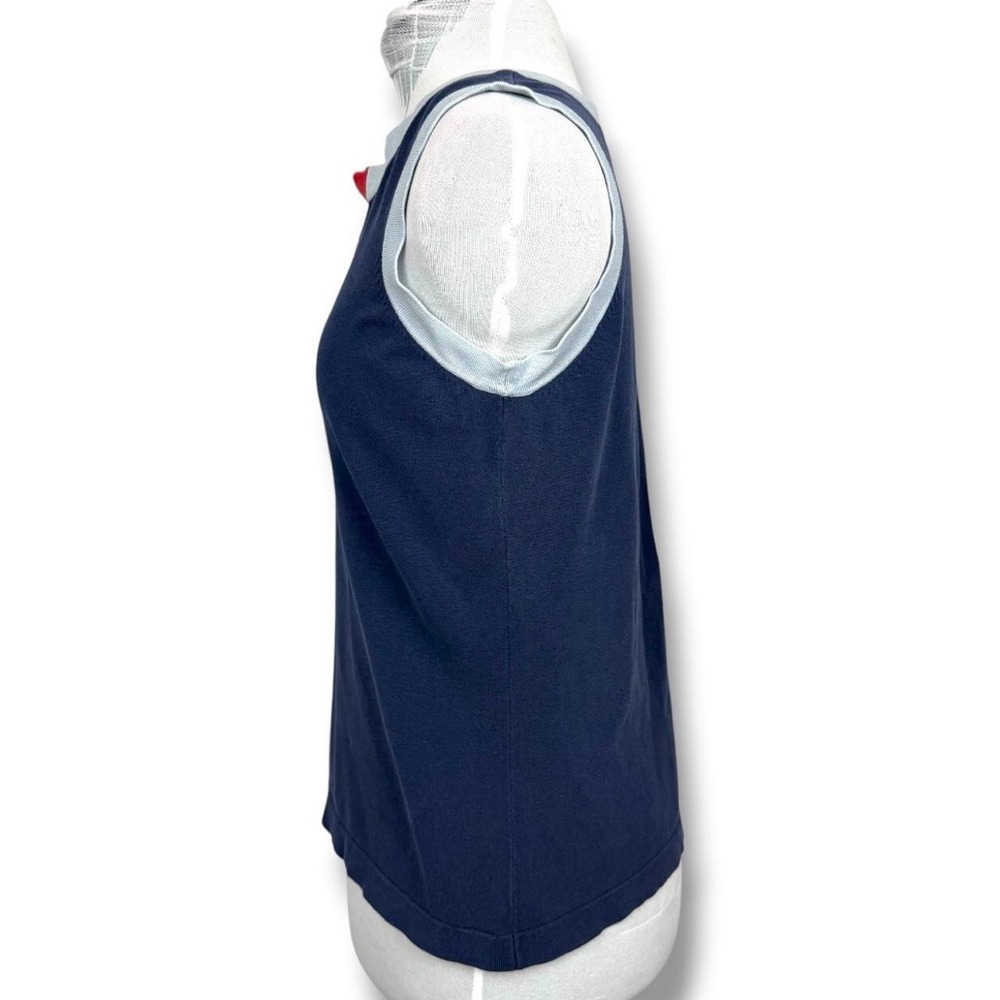 Isaac Mizrahi Navy Silk Blend Contrast Trim Tank Sz M - Picture 5 of 7